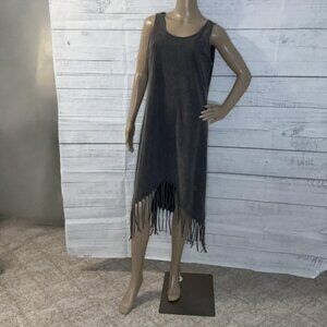 Gray Round Neck Sleeveless Fringe Hem Dress